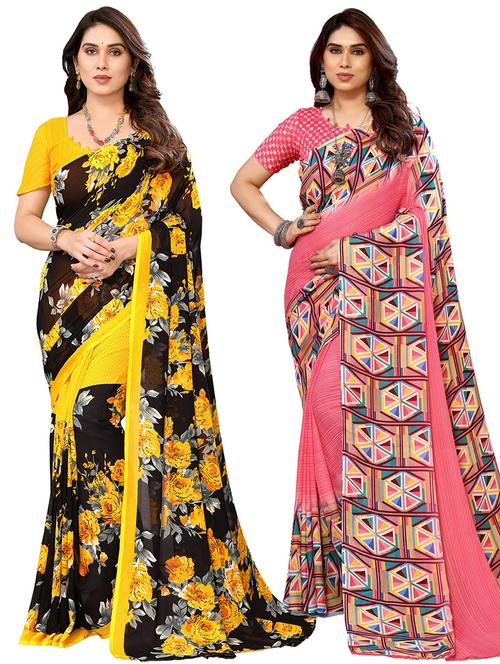 women pack of 2 casual wear combo sarees with blouse - 21434783 - Very Small Image - 1
