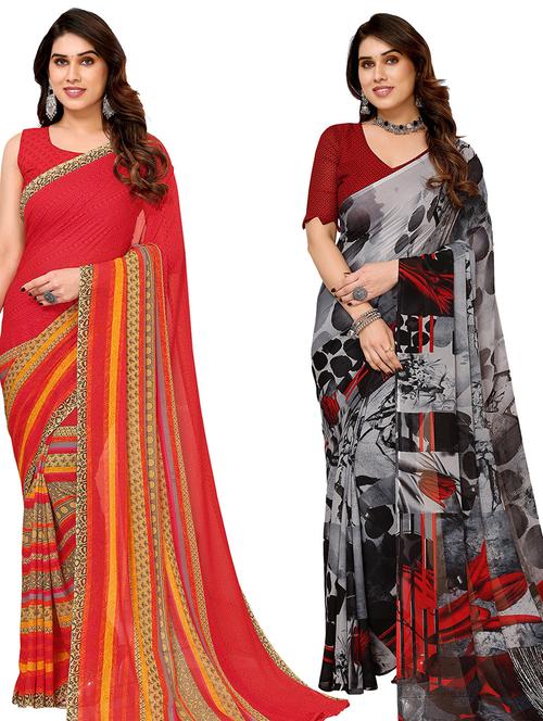 women pack of 2 casual wear combo sarees with blouse - 21434786 - Very Small Image - 1