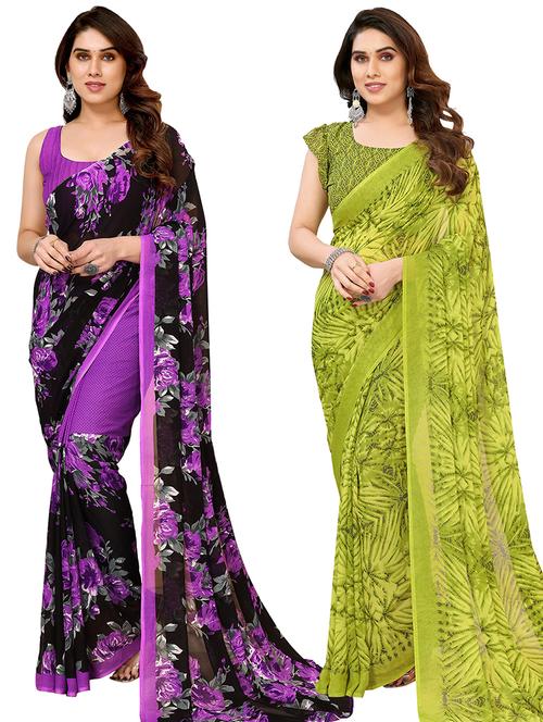 women pack of 2 casual wear combo sarees with blouse - 21434787 - Very Small Image - 1