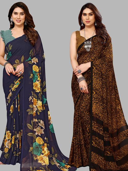women pack of 2 casual wear combo sarees with blouse - 21434791 - Very Small Image - 1