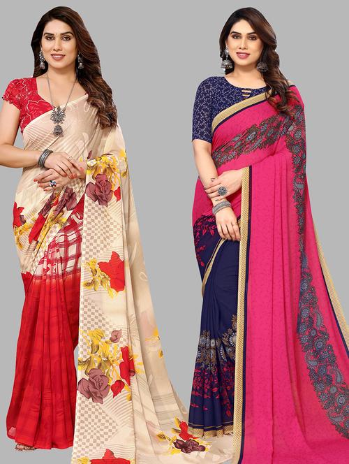 women pack of 2 casual wear combo sarees with blouse - 21434793 - Very Small Image - 1