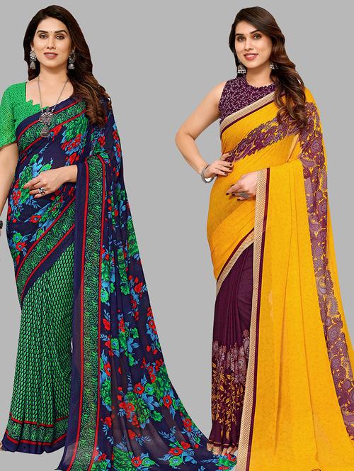 women pack of 2 casual wear combo sarees with blouse - 21434796 - Very Small Image - 1