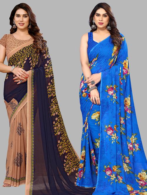 women pack of 2 casual wear combo sarees with blouse - 21434800 - Very Small Image - 1