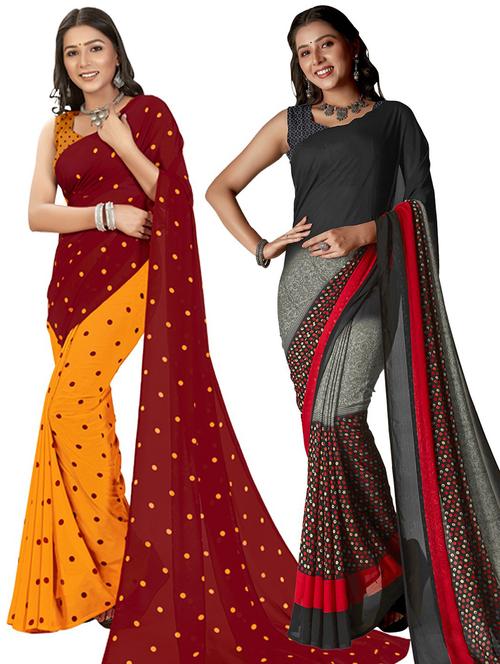 women pack of 2 casual wear combo sarees with blouse - 21434821 - Very Small Image - 1