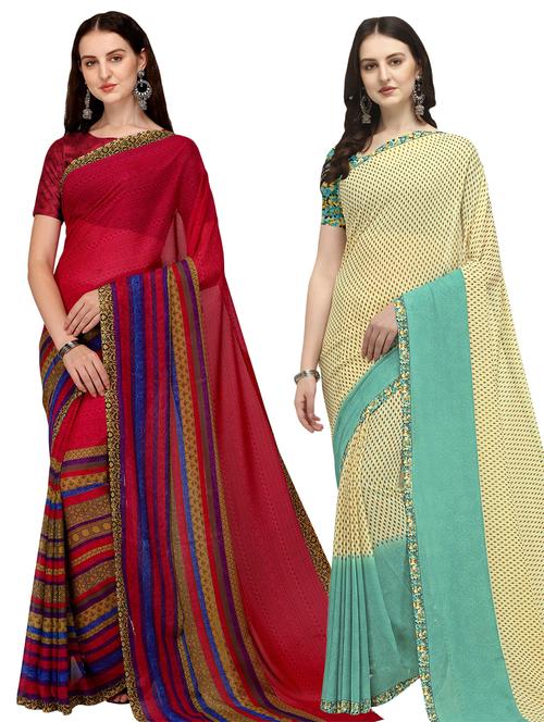 women pack of 2 casual wear combo sarees with blouse - 21434822 - Very Small Image - 1