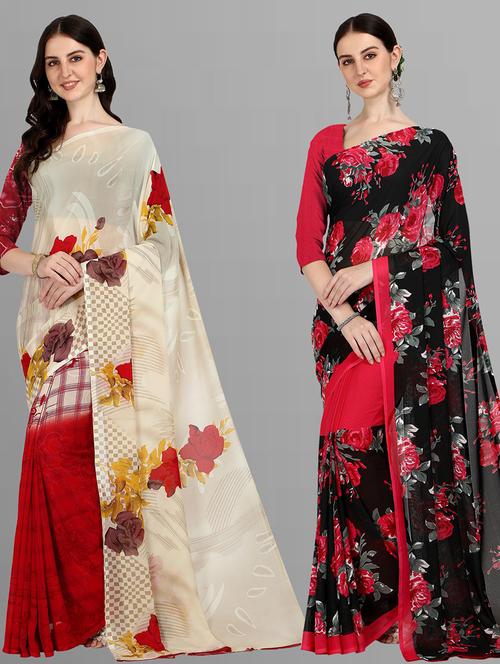 women pack of 2 casual wear combo sarees with blouse - 21434837 - Very Small Image - 1