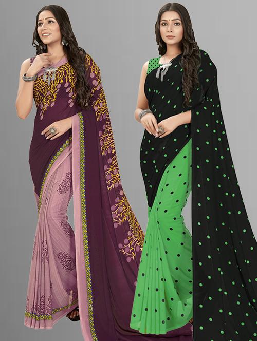 women pack of 2 casual wear combo sarees with blouse - 21434840 - Very Small Image - 1