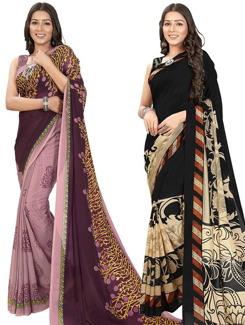 women pack of 2 casual wear combo sarees with blouse - 21434842 - Very Small Image - 1