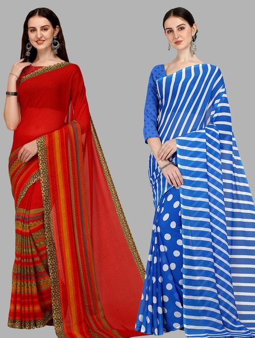 women pack of 2 casual wear combo sarees with blouse - 21434846 - Very Small Image - 1