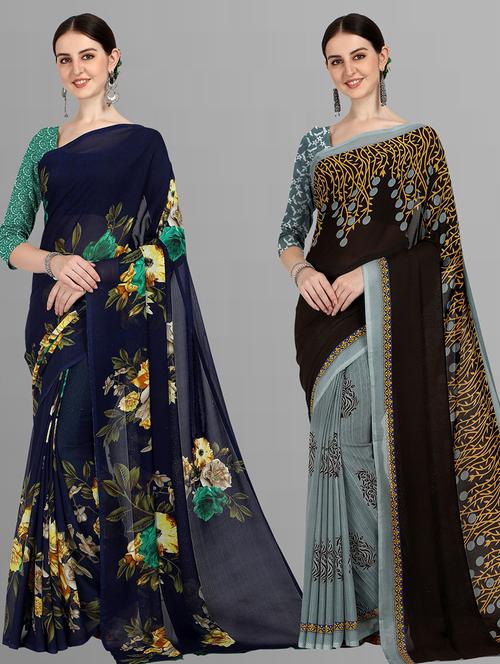 women pack of 2 casual wear combo sarees with blouse - 21434847 - Very Small Image - 1