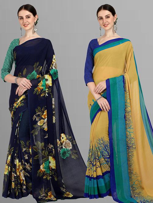 women pack of 2 casual wear combo sarees with blouse - 21434848 - Very Small Image - 1