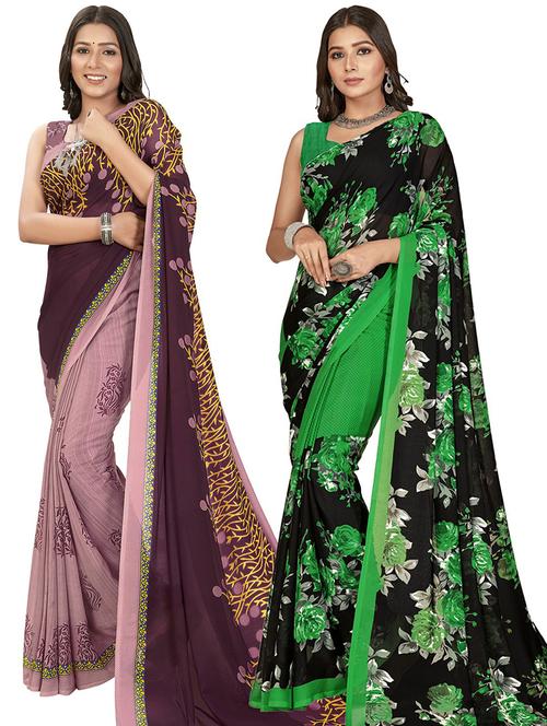 women pack of 2 casual wear combo sarees with blouse - 21434864 - Very Small Image - 1