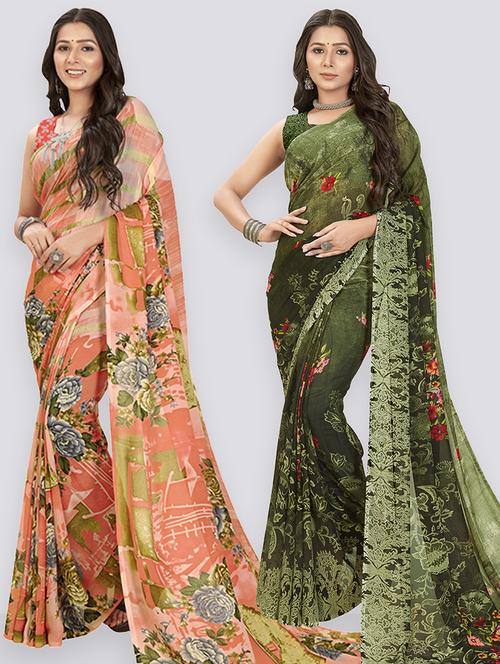 women pack of 2 casual wear sarees - 21434870 - Very Small Image - 1