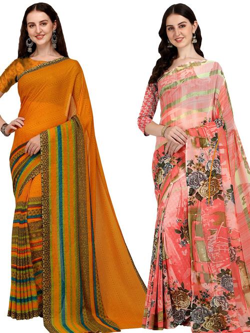 women pack of 2 casual wear sarees - 21434876 - Very Small Image - 1