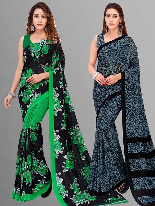 women pack of 2 casual wear combo sarees with blouse - 21434880 - Very Small Image - 1