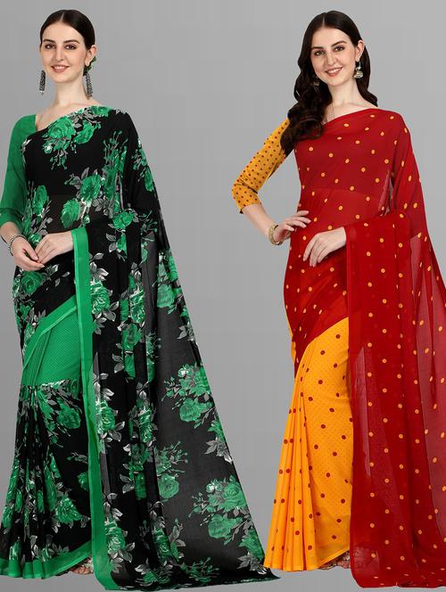 women pack of 2 casual wear combo sarees with blouse - 21434887 - Very Small Image - 1