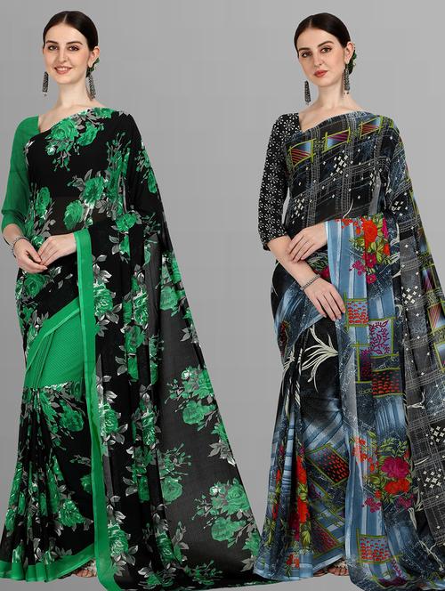 women pack of 2 casual wear combo sarees with blouse - 21434892 - Very Small Image - 1