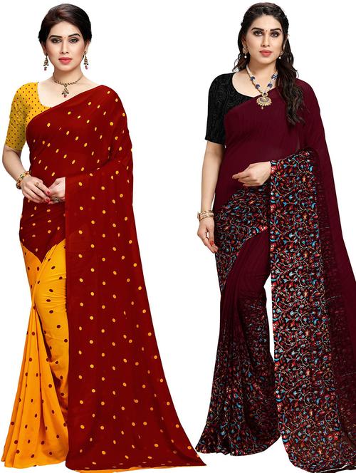 women pack of 2 casual wear combo sarees with blouse - 21434897 - Very Small Image - 1
