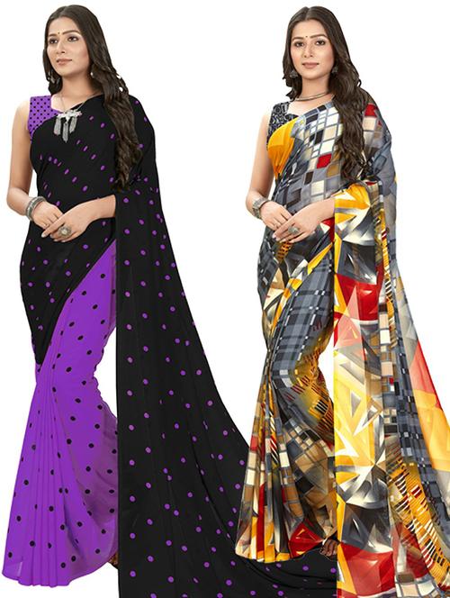 women pack of 2 casual wear combo sarees with blouse - 21434905 - Very Small Image - 1