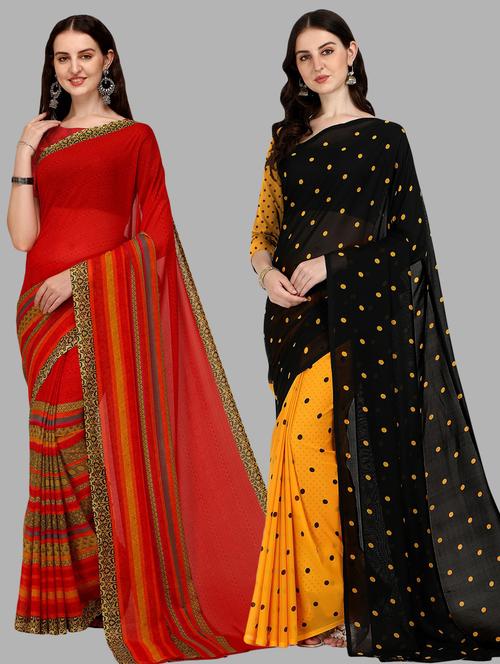 women pack of 2 casual wear combo sarees with blouse - 21434911 - Very Small Image - 1