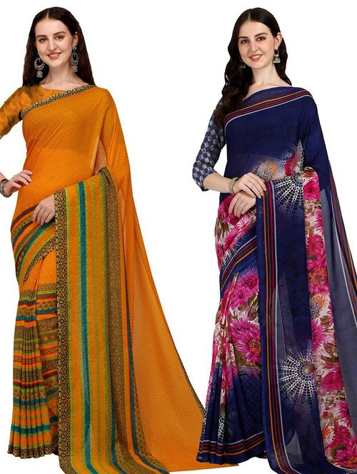 women pack of 2 casual wear combo sarees with blouse - 21434926 - Very Small Image - 1