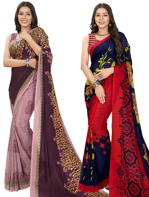 women pack of 2 casual wear combo sarees with blouse - 21434945 - Very Small Image - 1
