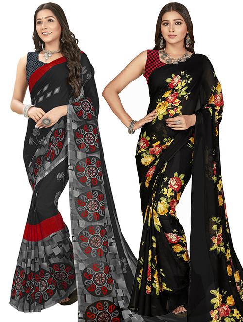 women pack of 2 casual wear combo sarees with blouse - 21434953 - Very Small Image - 1
