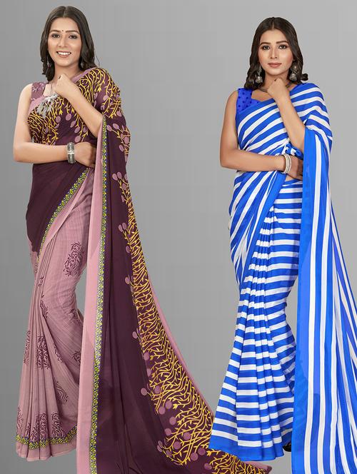 women pack of 2 casual wear combo sarees with blouse - 21434956 - Very Small Image - 1