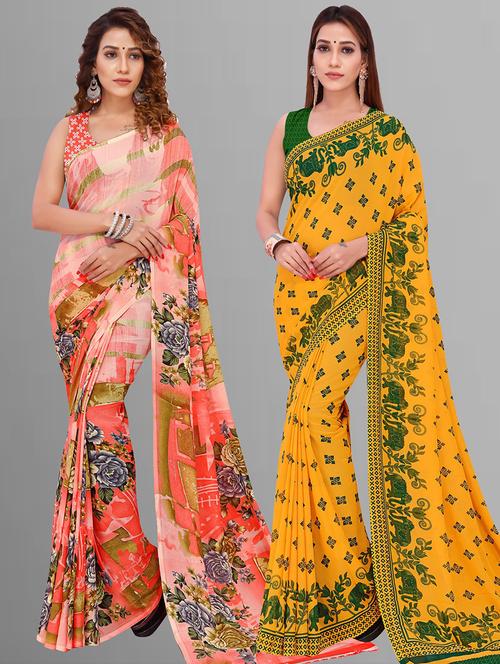 women pack of 2 casual wear combo sarees with blouse - 21434957 - Very Small Image - 1