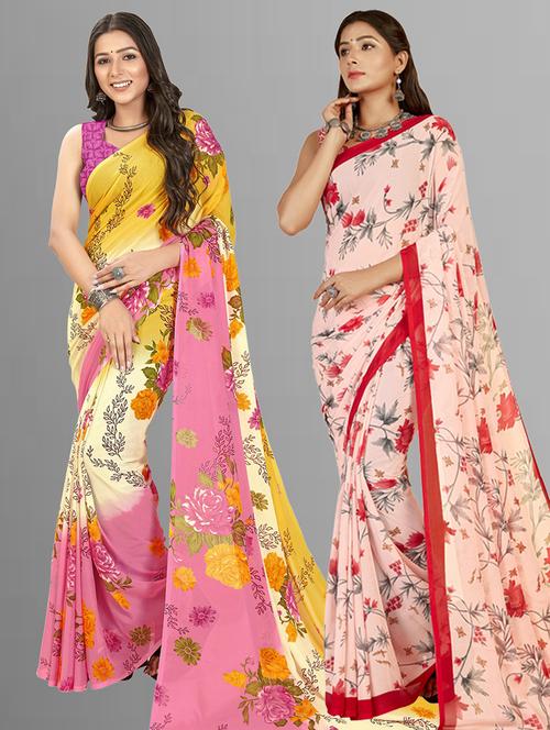 women pack of 2 casual wear combo sarees with blouse - 21434962 - Very Small Image - 1