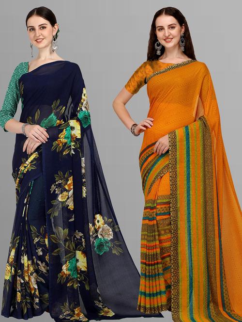 women pack of 2 casual wear combo sarees with blouse - 21434976 - Very Small Image - 1