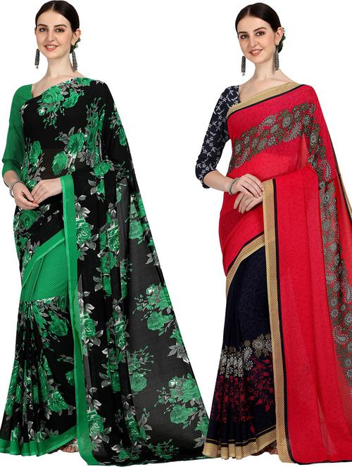 women pack of 2 casual wear combo sarees with blouse - 21434980 - Very Small Image - 1