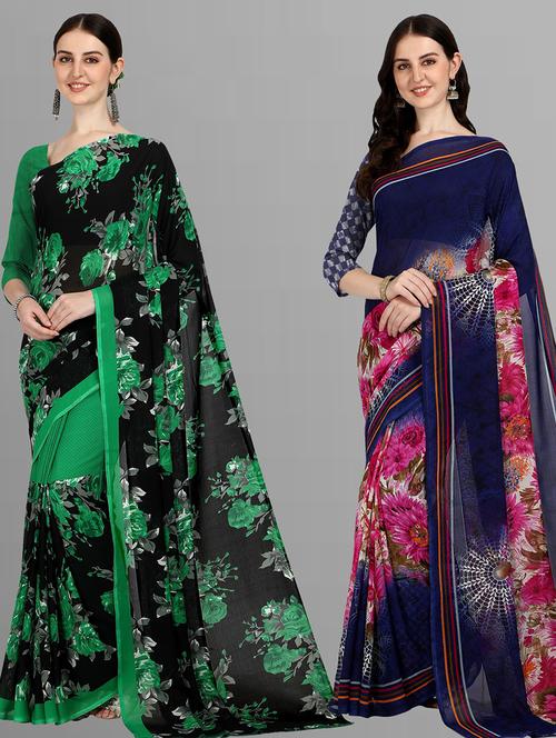 women pack of 2 casual wear combo sarees with blouse - 21434988 - Very Small Image - 1