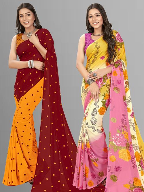 women pack of 2 casual wear combo sarees with blouse - 21434999 - Very Small Image - 1