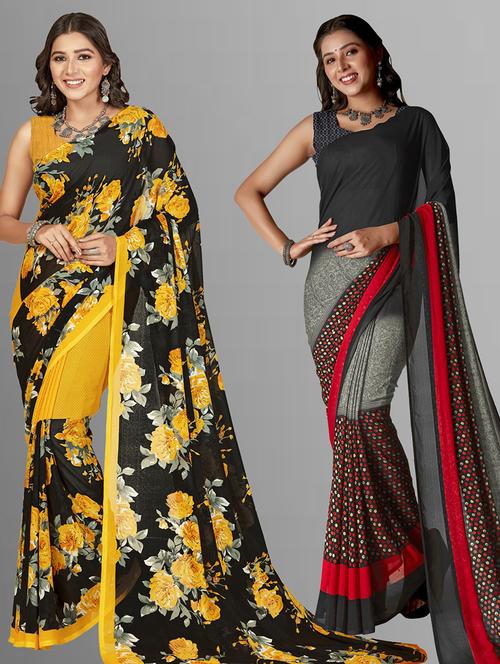 women pack of 2 casual wear combo sarees with blouse - 21435001 - Very Small Image - 1