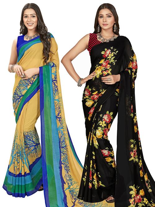 pack of 2 printed casual wear sarees - 21435008 - Very Small Image - 1