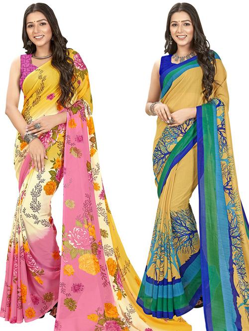 pack of 2 printed casual wear sarees - 21435009 - Very Small Image - 1