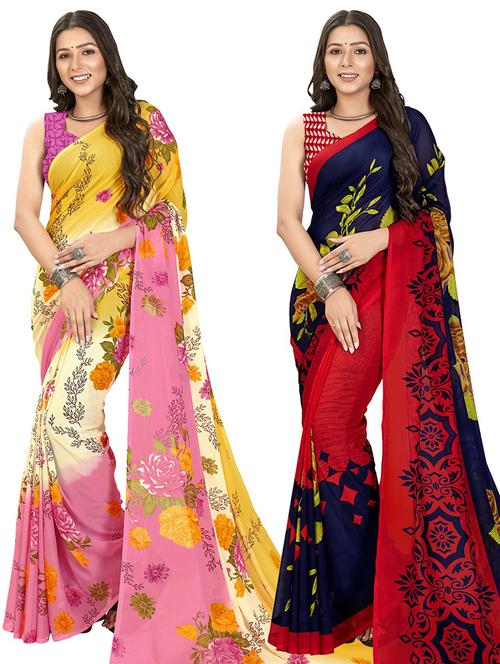 pack of 2 printed casual wear sarees - 21435010 - Very Small Image - 1