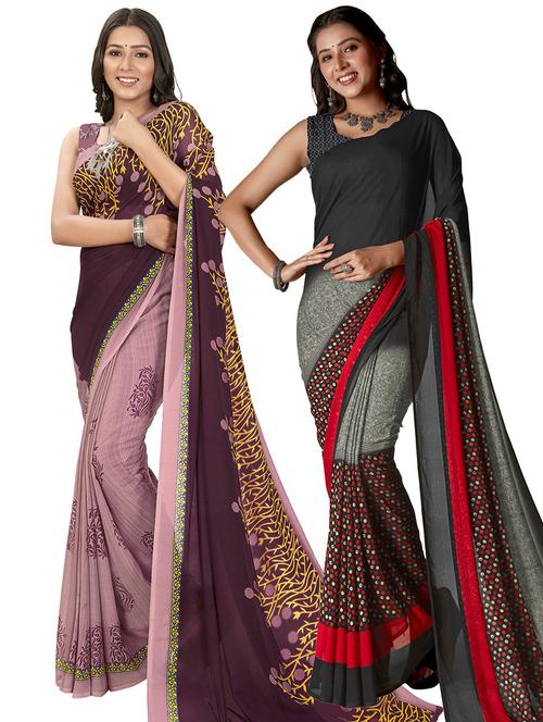 pack of 2 printed casual wear sarees - 21435016 - Very Small Image - 1