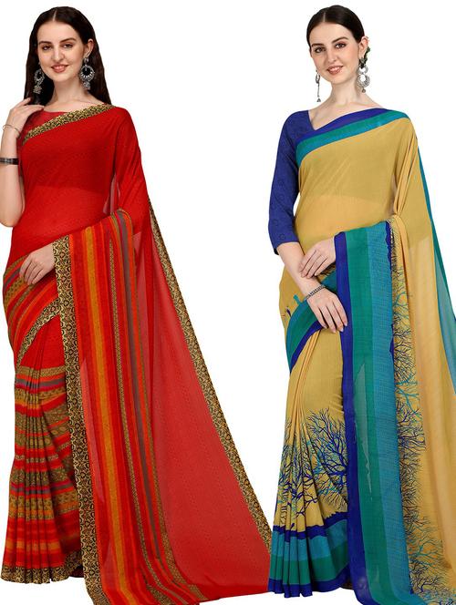 pack of 2 printed casual wear sarees - 21435019 - Very Small Image - 1
