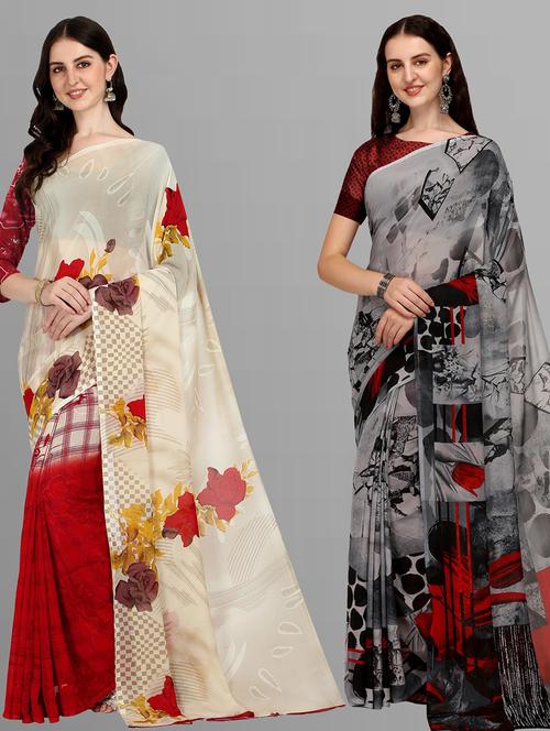 pack of 2 printed casual wear sarees - 21435020 - Very Small Image - 1