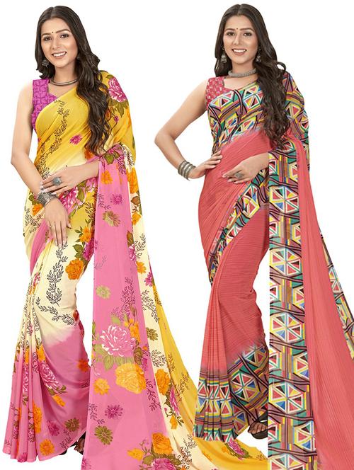 pack of 2 printed casual wear sarees - 21435021 - Very Small Image - 1