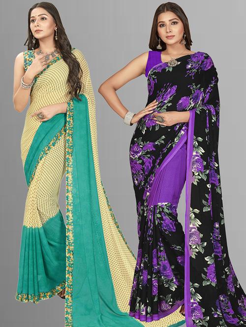 pack of 2 printed casual wear sarees - 21435024 - Very Small Image - 1