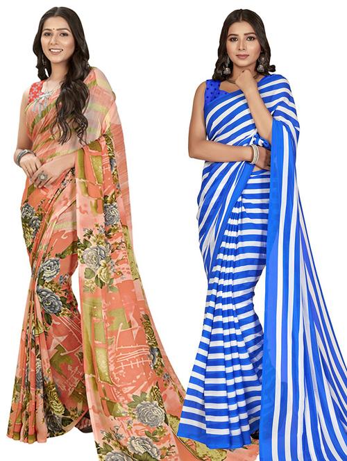 pack of 2 printed casual wear sarees - 21435032 - Very Small Image - 1