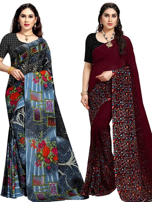 pack of 2 printed casual wear sarees - 21435038 - Very Small Image - 1