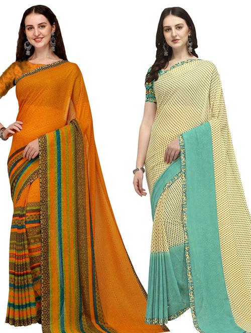 pack of 2 printed casual wear sarees - 21435040 - Very Small Image - 1