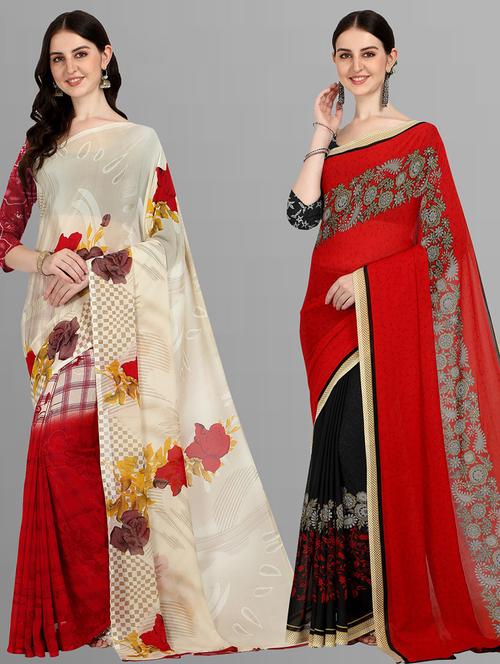pack of 2 printed casual wear sarees - 21435047 - Very Small Image - 1