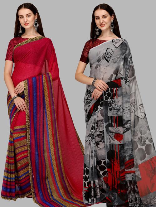 pack of 2 casual wear combo sarees - 21435050 - Very Small Image - 1
