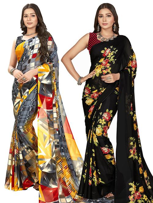 pack of 2 printed casual wear sarees - 21435052 - Very Small Image - 1