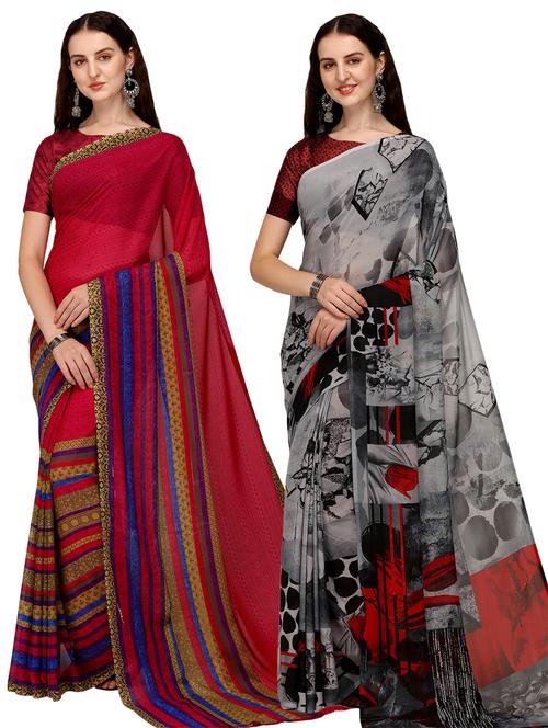 pack of 2 printed casual wear sarees - 21435058 - Very Small Image - 1